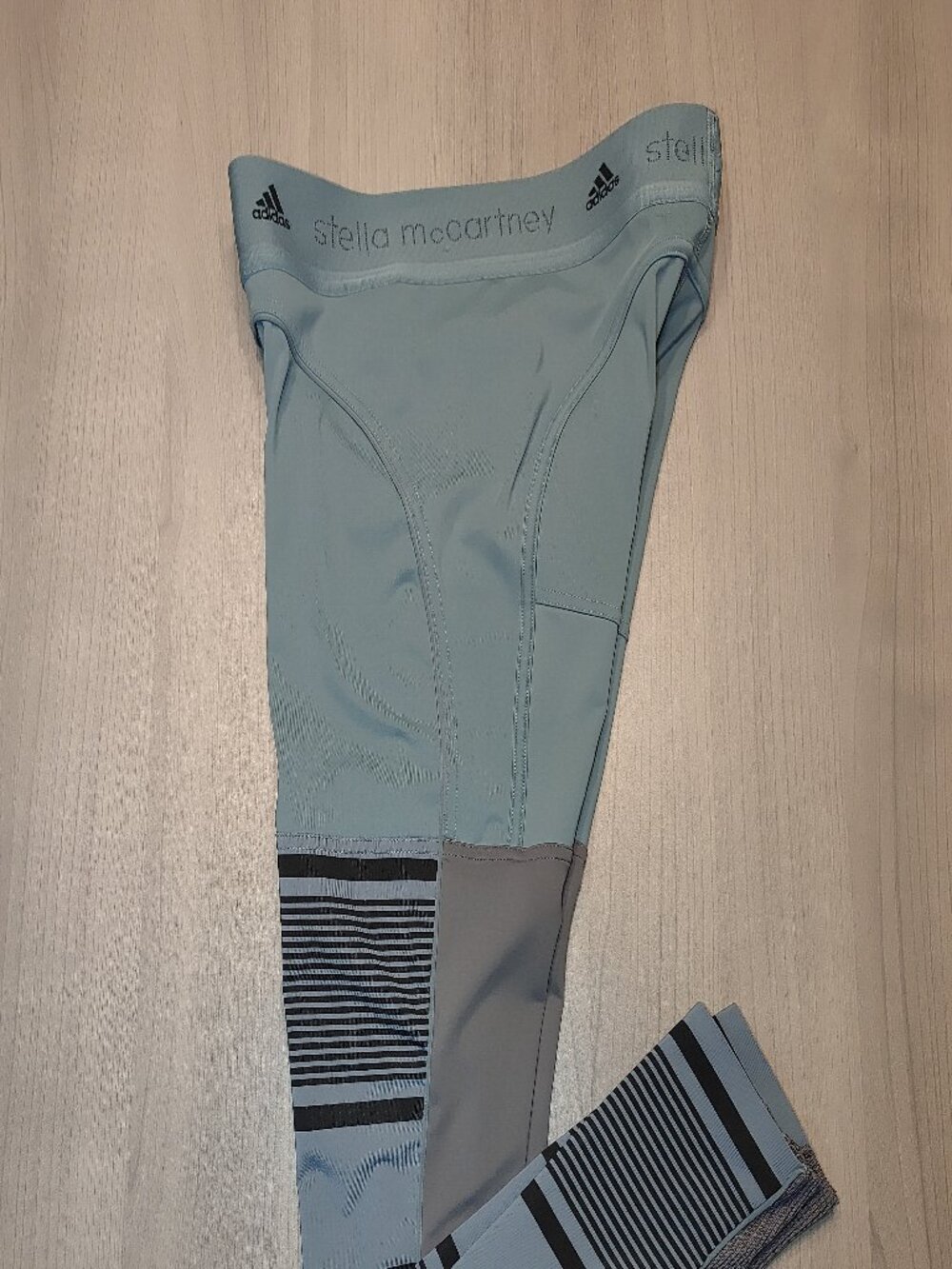Women's Adidas Stella McCartney Leggings-Green Black Gray-Zip Ankles-Size Small - Picture 3 of 3